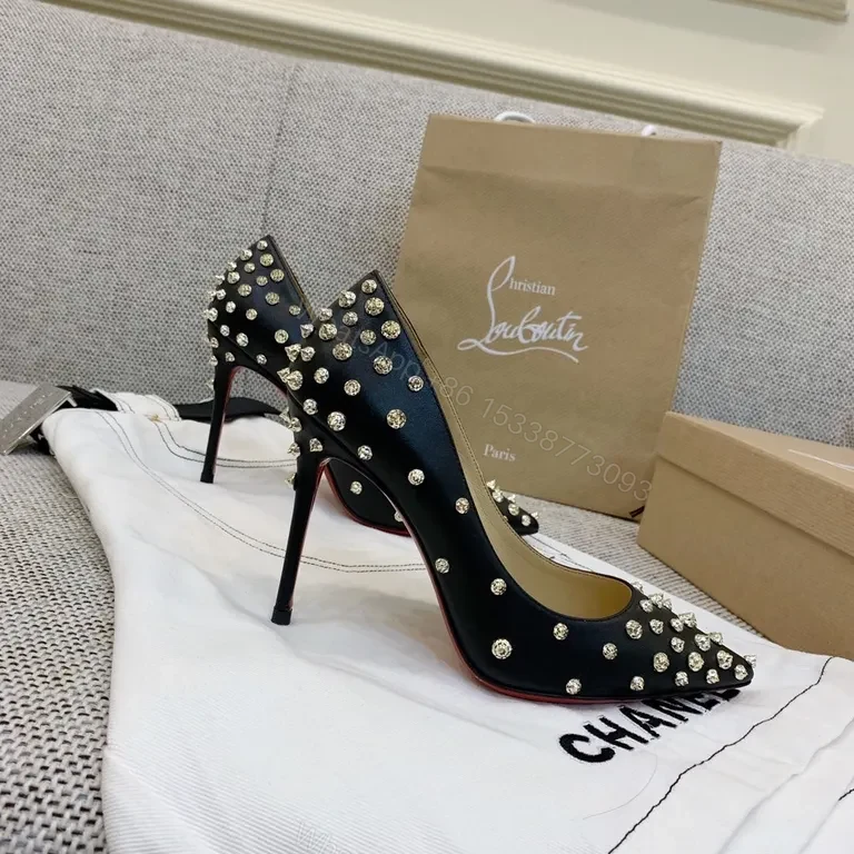 View 8 of Statement Studded Heels: Pointed Toe, Black Leather, Lux Edge Heels
