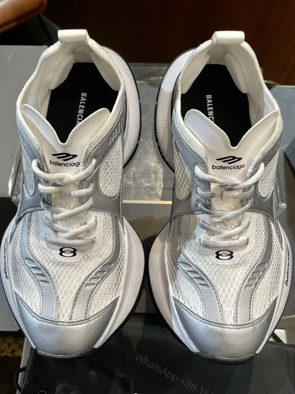 View 2 of White Silver Mesh Sneaker - Bold Curved Sole, Imitation Balenciaga Style
