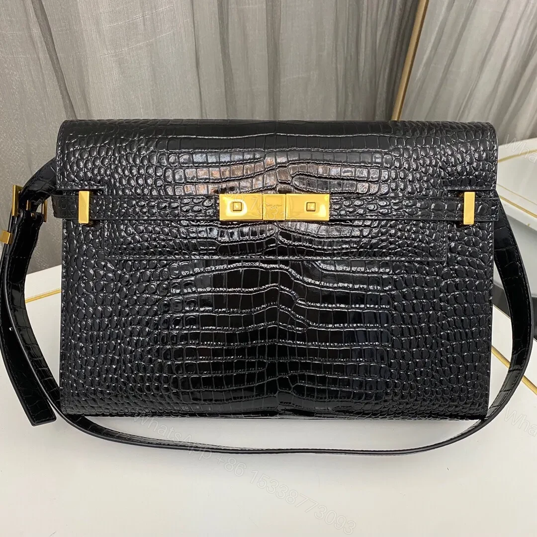 View 2 of Saint Laurent Manhattan Crocodile-Embossed Shoulder Bag