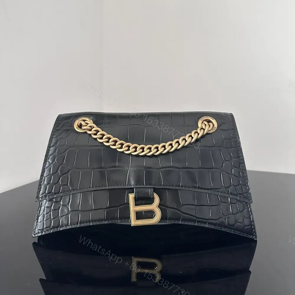 高仿Balenciaga*Crush系列鱷魚皮沙漏包黑色S — view 1