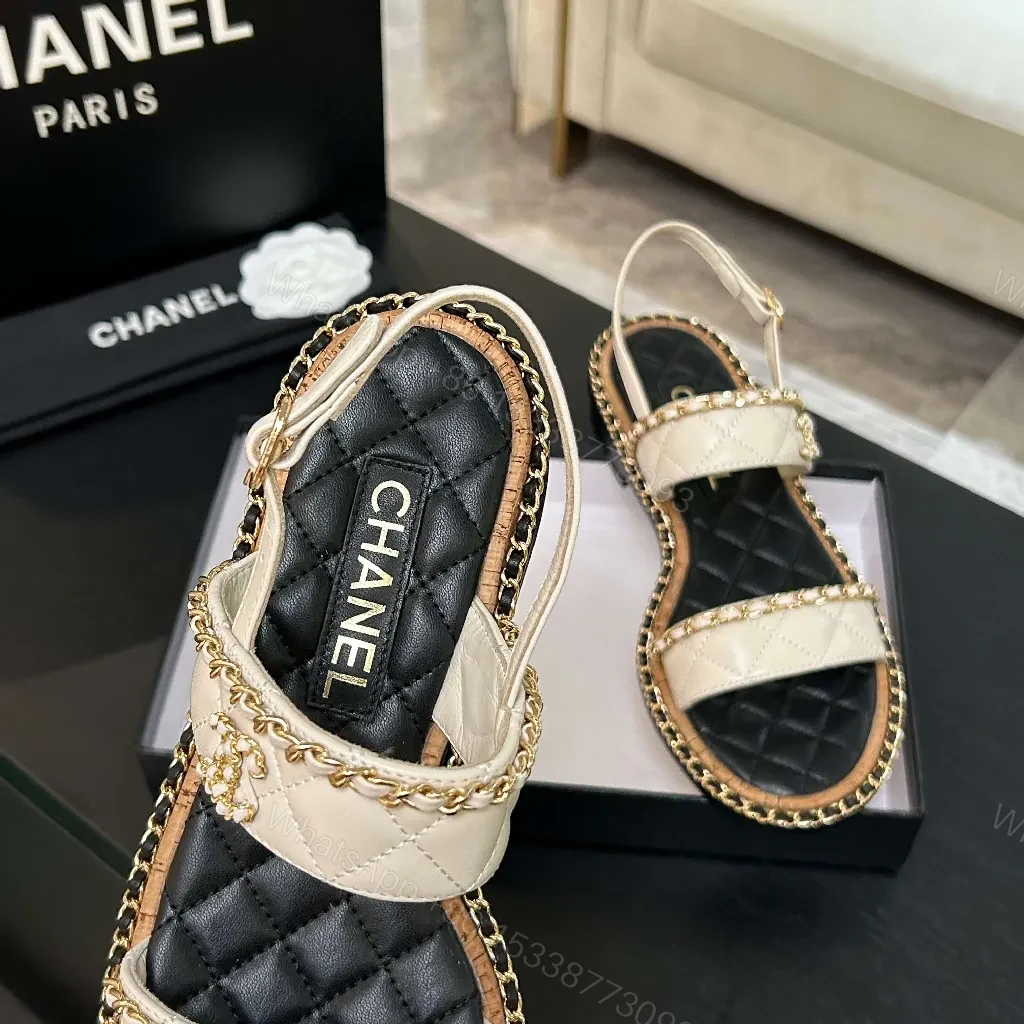 View 7 of Quilted Sandal with Chain Trim – Luxury Two-Tone Style