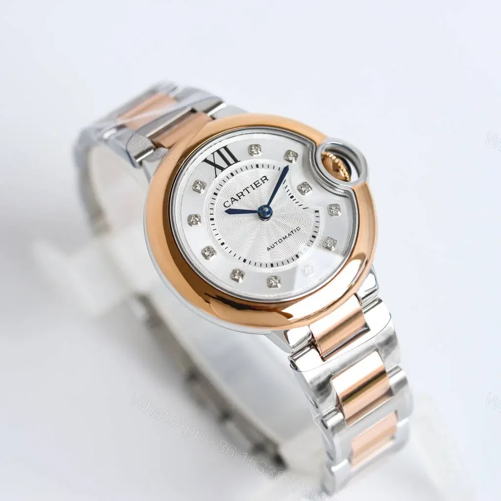 View 2 of TW Factory Cartier Two-Tone Stainless Steel and Rose Gold Automatic Watch with White Dial and Diamond Markers