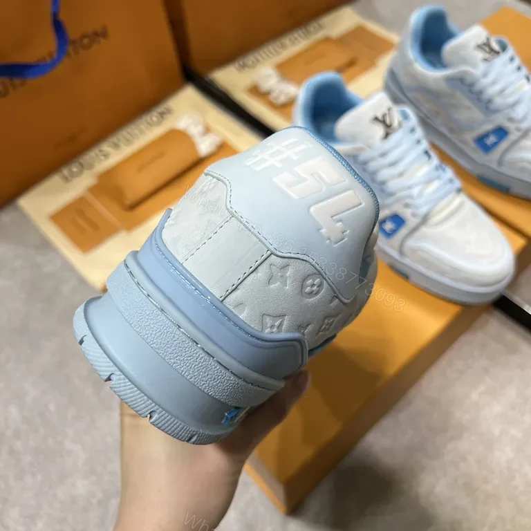 View 4 of Light-Blue LV-Infused Low-Top Sneakers: Couture-Elevated Comfort