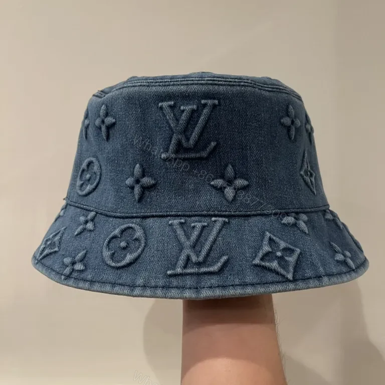 View 5 of Denim LV-Style Monogram Bucket Hat, Premium Streetwear