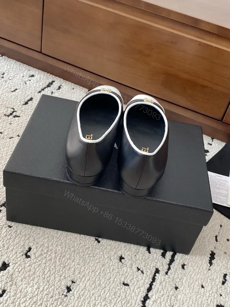 View 3 of Two-Tone Leather Slip-On Flats with White Cap Toe