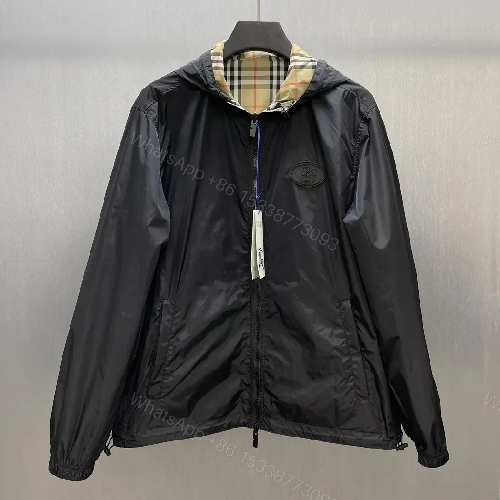 View 8 of Beige Plaid Windbreaker - Water-Repellent, Relaxed Fit, Casual Luxe