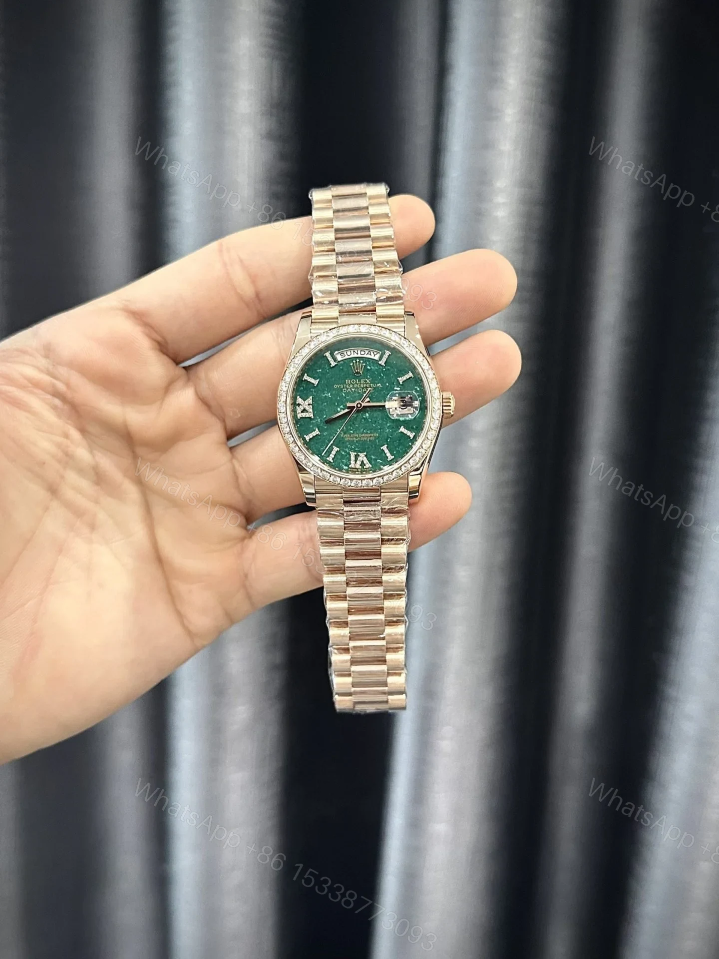 View 3 of Superclone Rolex Day-Date Green Aventurine Diamond Dial 128345rbr-0068 36 mm