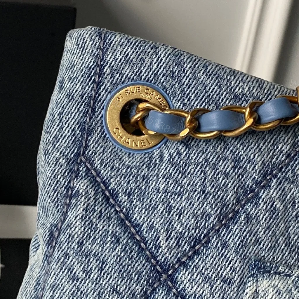 View 6 of Denim-Quilted Chanel-Inspired Structured Handbag