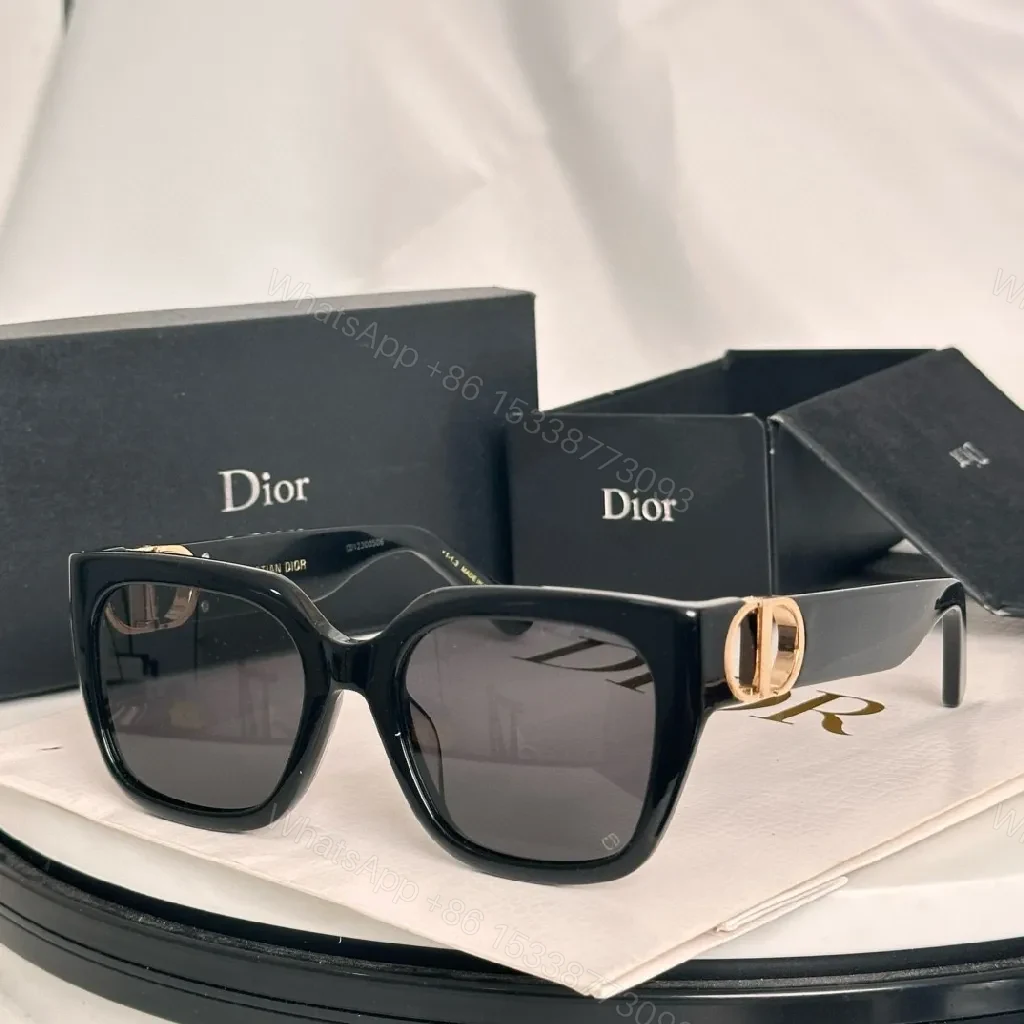 Bold Black Dior-Style Frames: Oversized Gold Accent Sunglasses — view 1