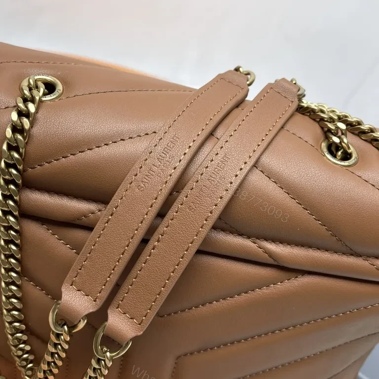View 4 of Chic Quilted Leather Crossbody: Warm Brown & Gold Chain