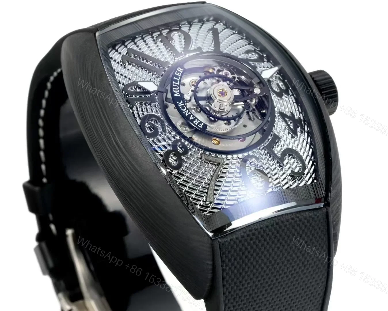 View 3 of Franck Muller Carbon Tourbillon Replica 46MM Premium Black Skeleton Rubber Strap Edition FM-CARBON-TOURBILLON-BLK-RUB-46