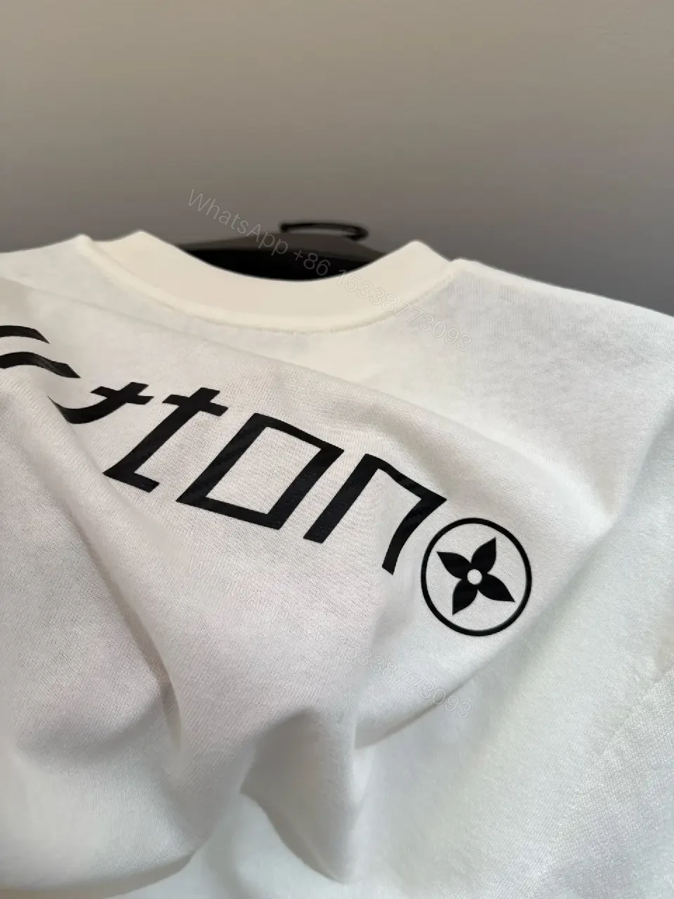 View 6 of White Cotton Tee with Bold Designer Logo Graphic Accent Shirt
