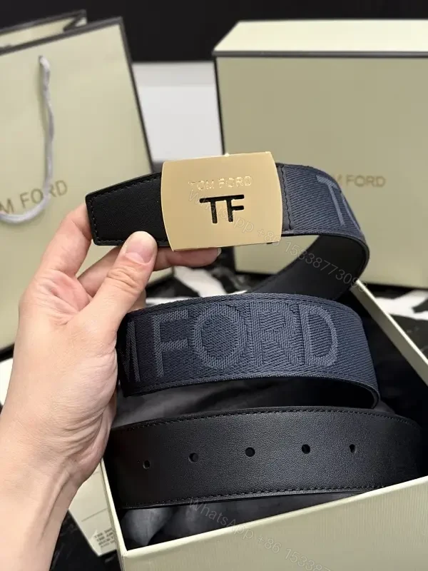 Navy Leather-Texture Belt with Champagne Hardware — view 1