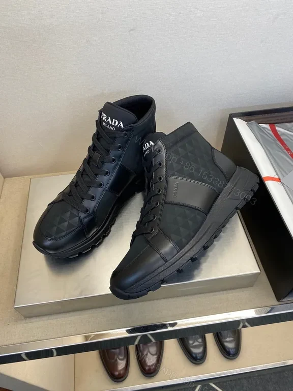 View 6 of Prada Milano Geometric Leather High-Top Sneakers