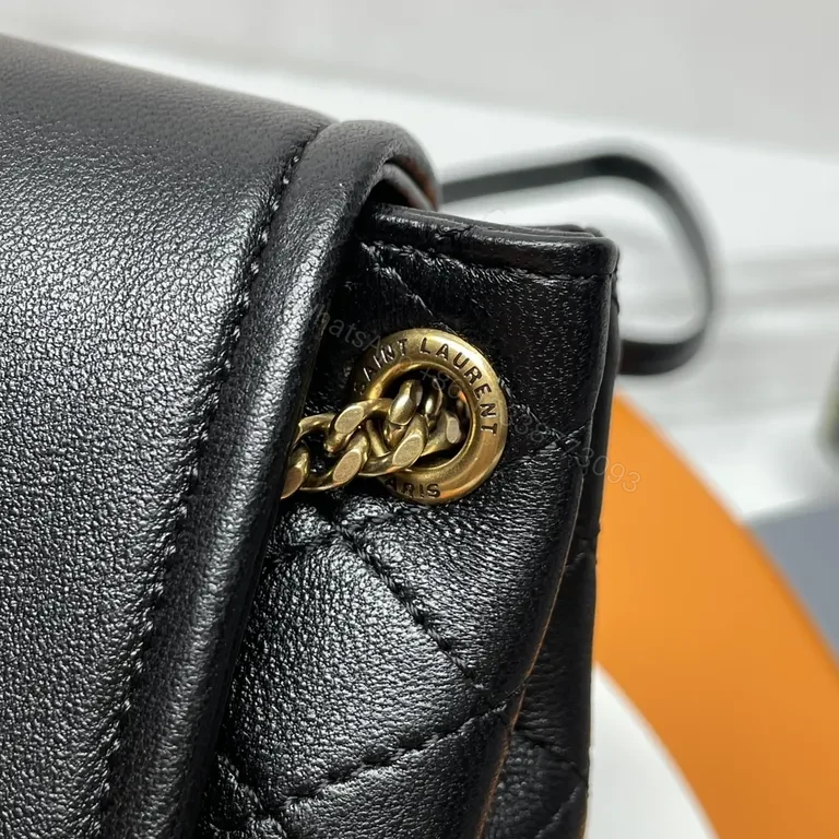 View 9 of Chic Quilted Black Crossbody with Gold YSL Logo