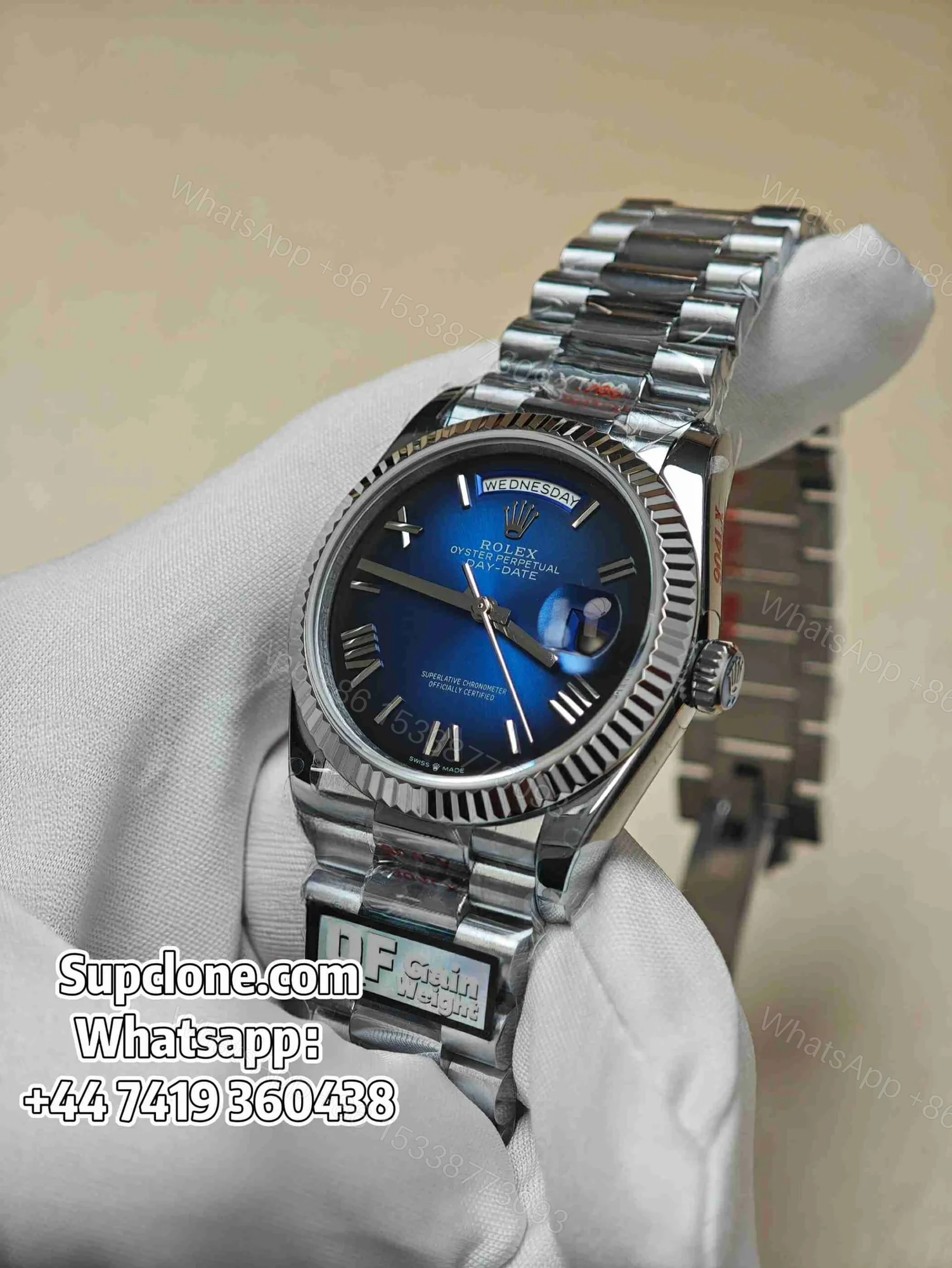View 2 of Rolex Day-Date 36mm Gradient Blue Dial – Super Clone 1:1 Replica Cal. 3255