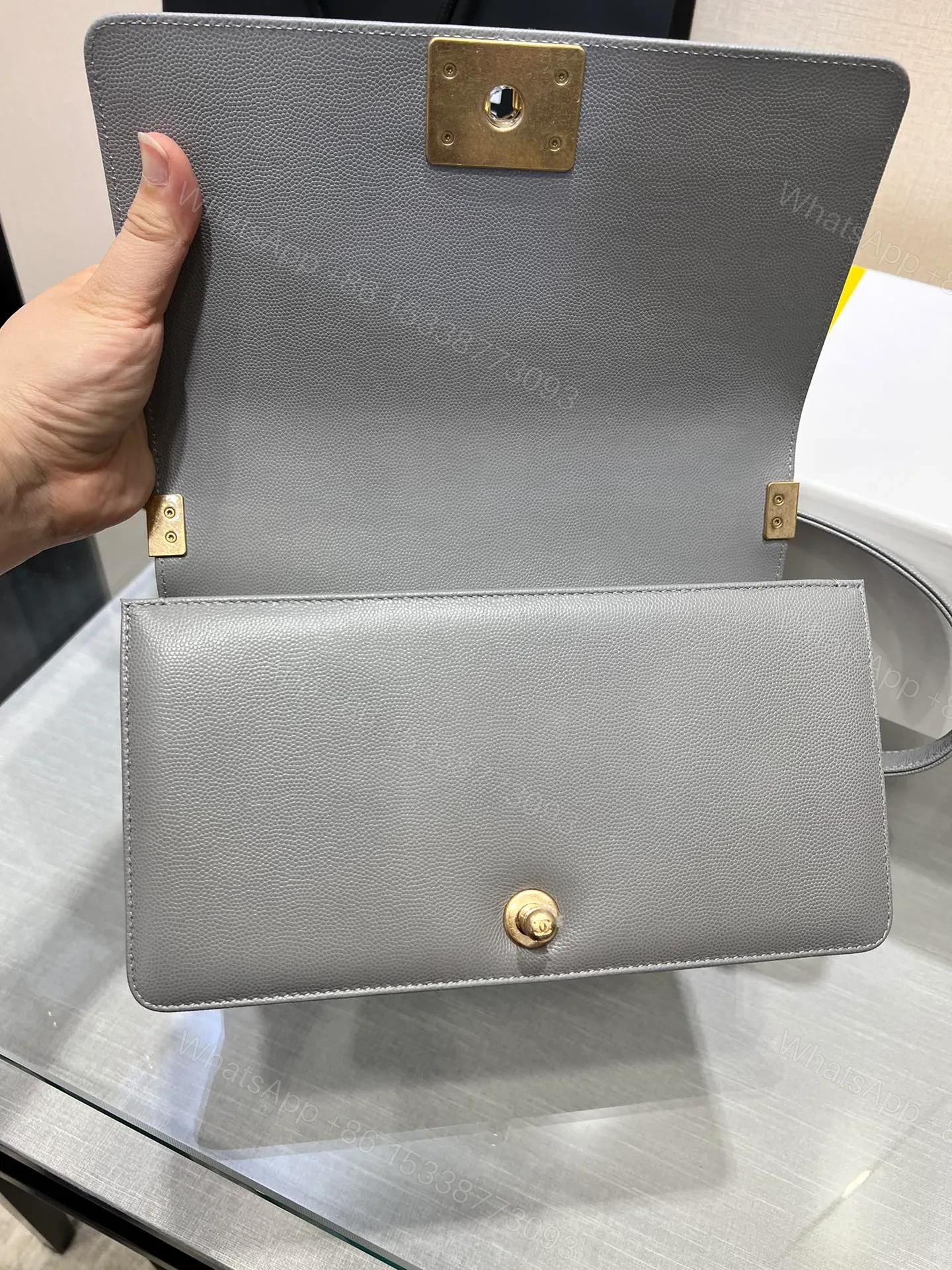 View 2 of CHANEL BOY BAG MEDIUM 25 GREY CAVIAR GOLD HARDWARE