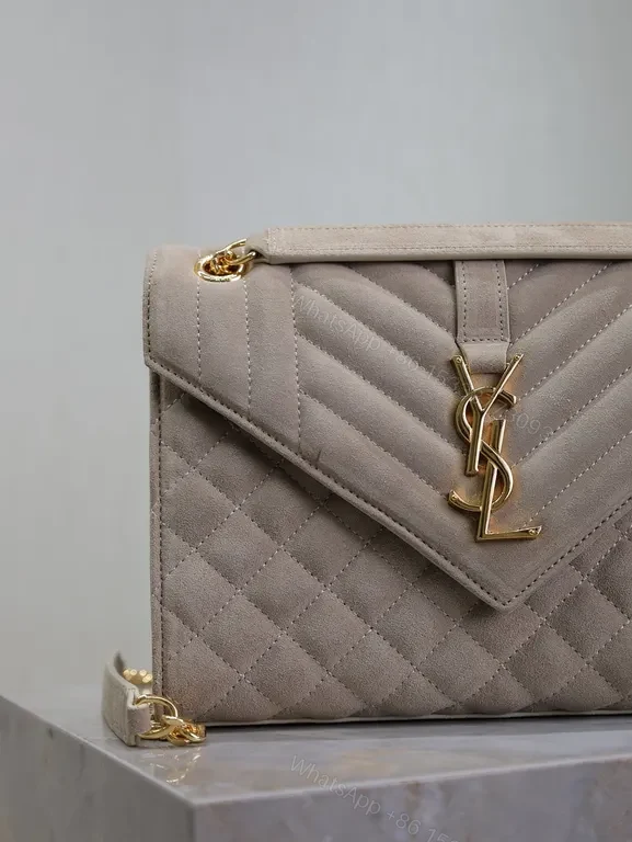 View 3 of Chic Quilted Flap Bag with Gold YSL Monogram - Luxury Crossbody