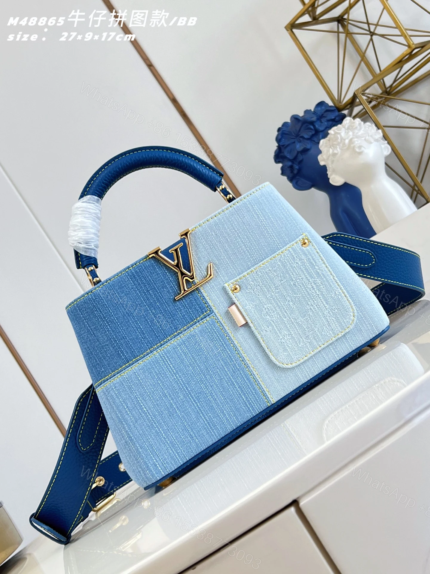 LV A貨 Capucines 牛仔拼接手提包 BB款 單肩斜背包 — view 1