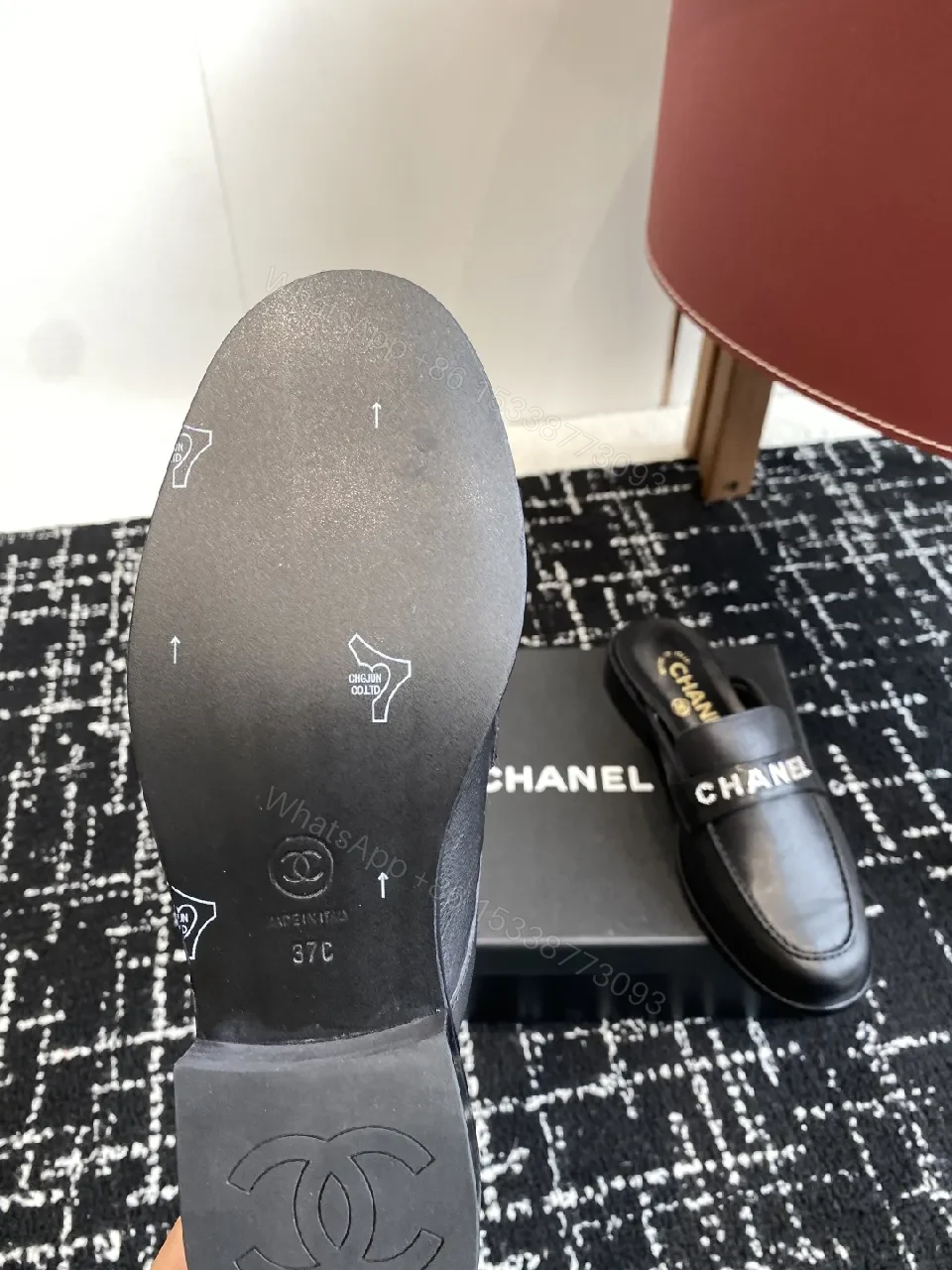 View 2 of Black Leather Slides with Logo Straps - Luxe Everyday Comfort