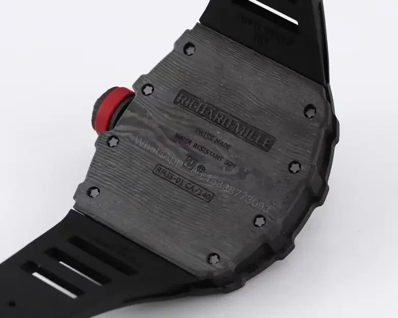 View 7 of EUR Factory RICHARD MILLE RM 35-01 Rafael Nadal Carbon Fiber Watch – Black and Red Skeleton Dial with Rubber Strap