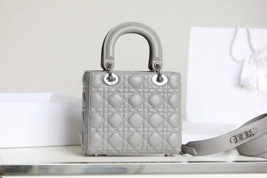 View 2 of Dior My Lady Rep 11 High-Quality Women’s Handbag Gray Glossy Leather 20x16cm