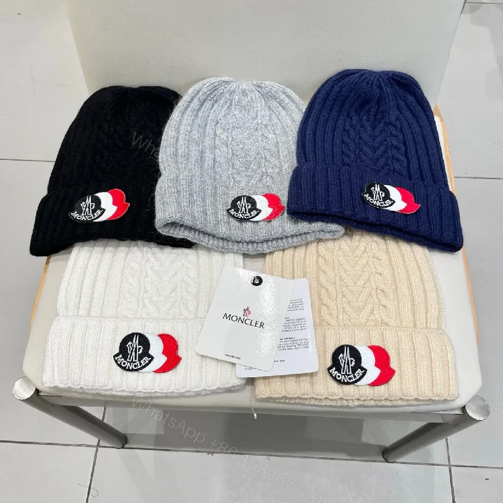 View 9 of Grey Cable Knit Beanie - Moncler-Style Logo Knit Cap