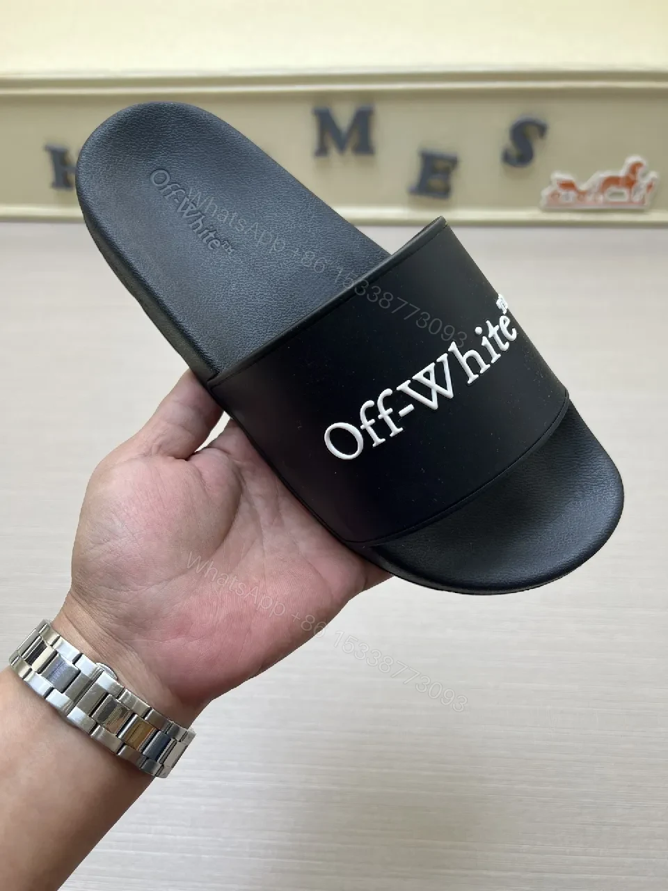 View 6 of Bold Minimalism Black PU Slides - Unisex Comfort