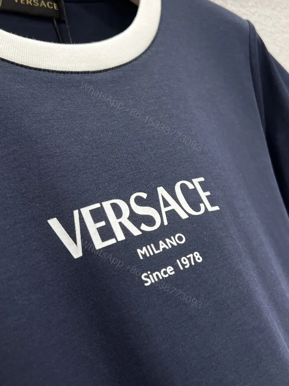 View 8 of Navy Cotton-Blend Tee: White Trim, Modern Luxe Statement