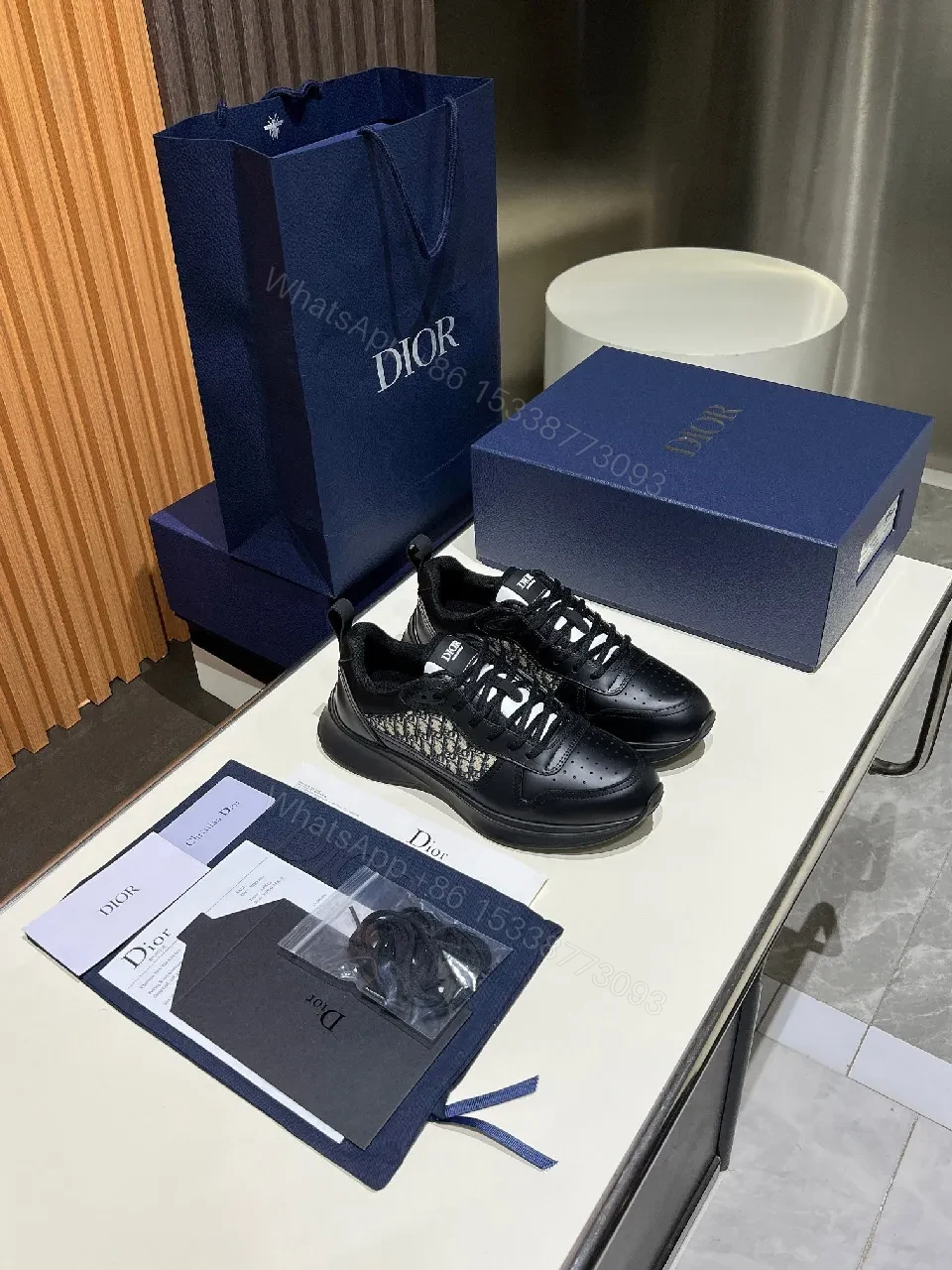 View 3 of Lux Black Leather-Details Sneaker: Knit Panels, Modern Streetwear