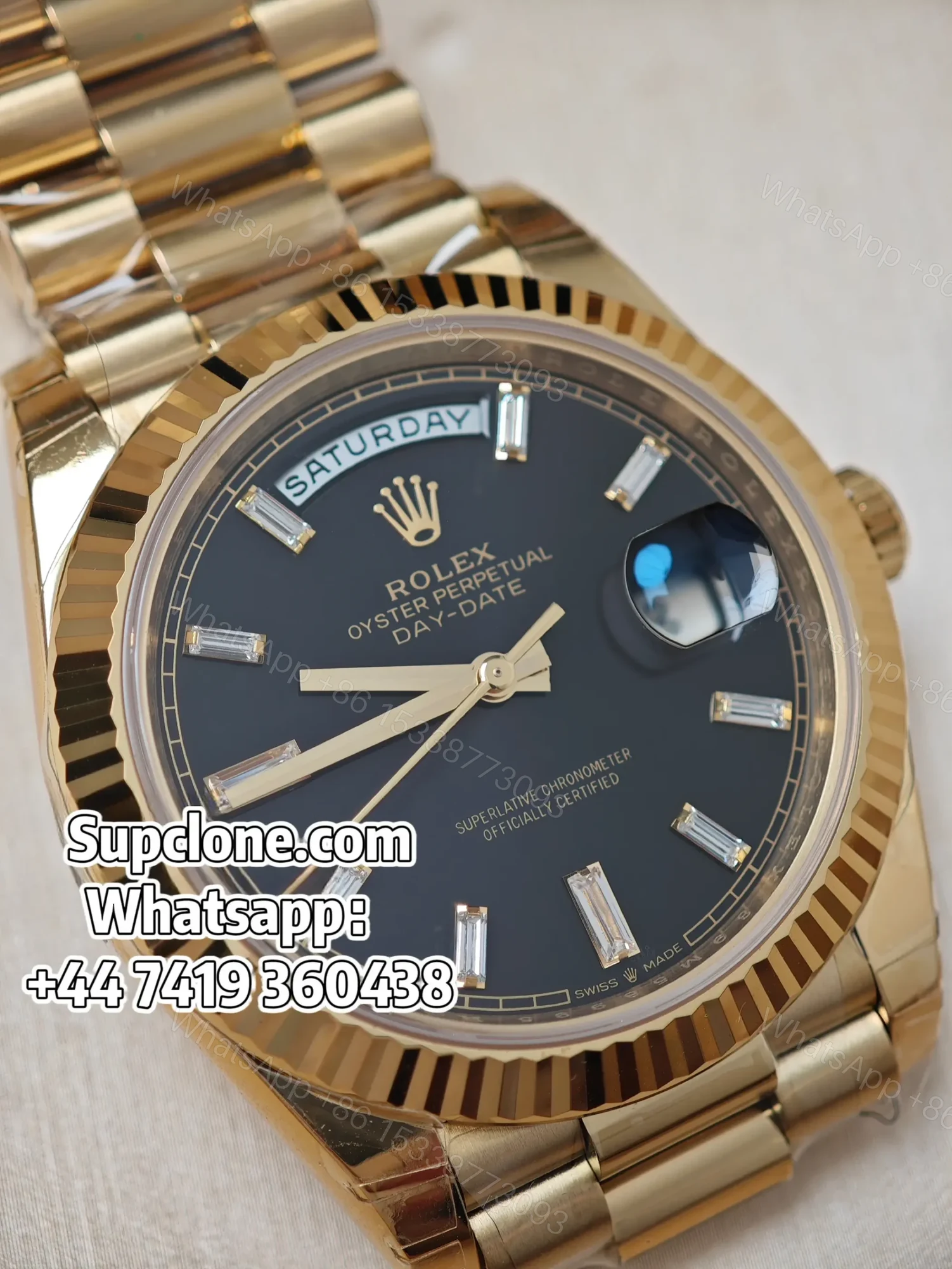 View 5 of Rolex Day-Date 40mm Yellow Gold Black Diamond Dial – Super Clone 1:1 Cal. 3255