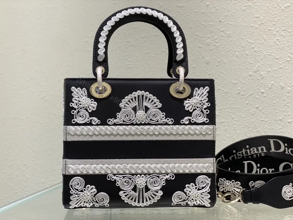 View 2 of White Embroidery Satchel: Dior Couture Crossbody Bag