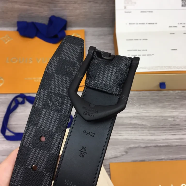 View 7 of Damier Ebony Belt: Refined Luxury Matt Buckle, 3cm
