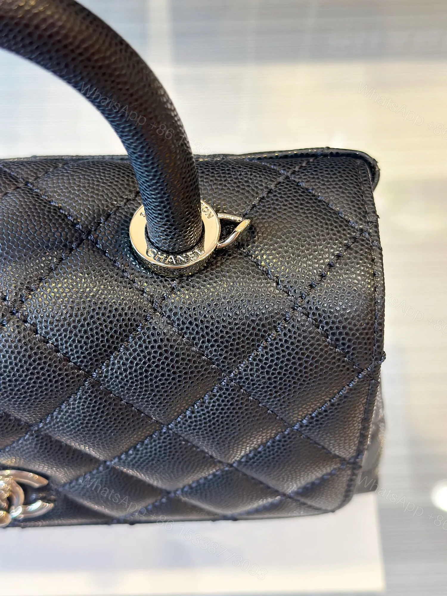 View 4 of Chanel Coco Handbag Leather Black With Silver Lock 23cm