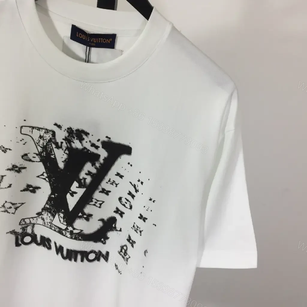 View 7 of Graphic Tee: White, Cotton Blend, Oversized, LV Monogram Edge, Statement Tee