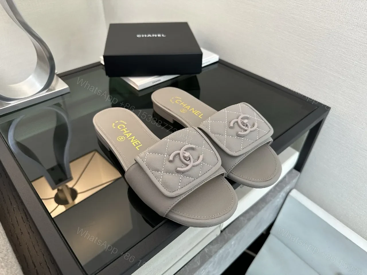 View 4 of Quilted Sliding Sandals: Luxe Comfort & Signature Detail