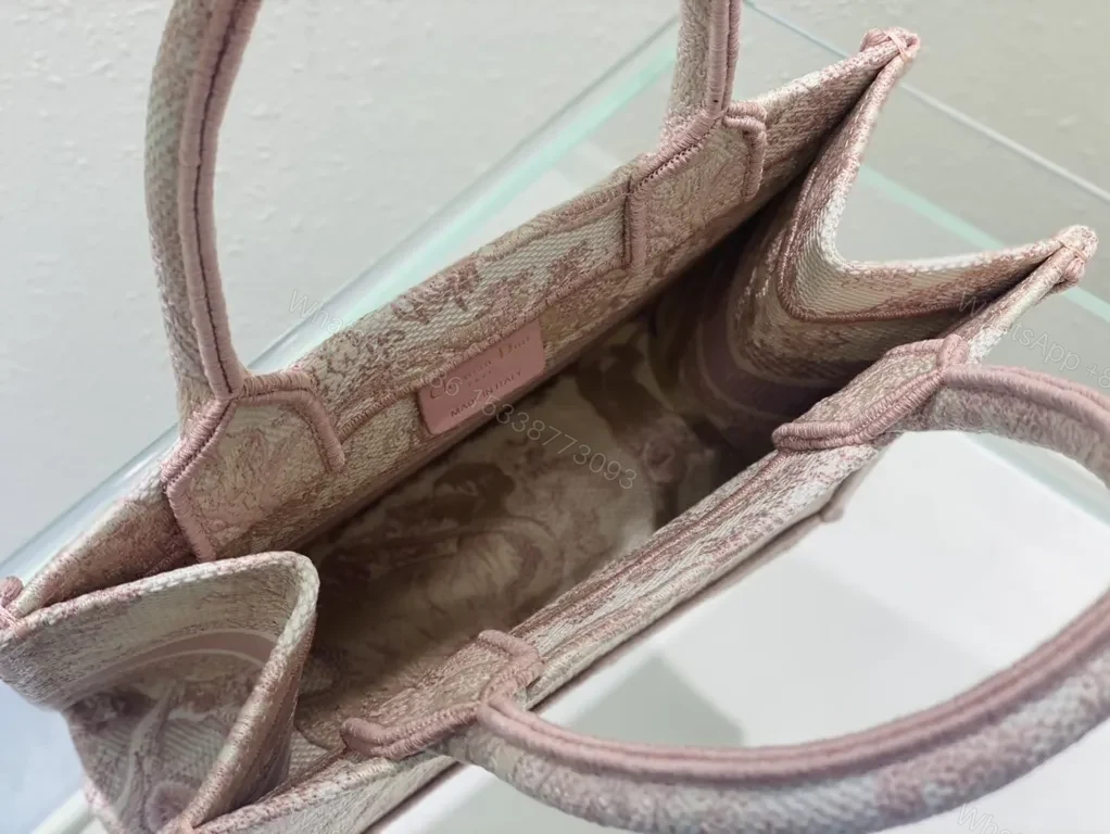 View 3 of Pink Dior Jacquard Tote: Structured Luxury Bag