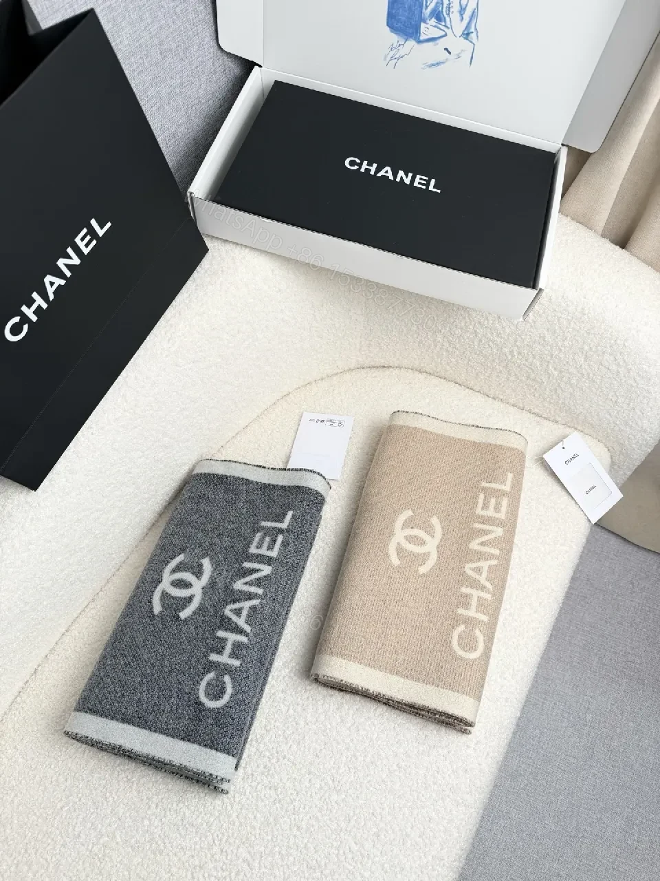 View 3 of Neutral Knit Throw: Luxe, Chanel-Inspired Comfort, Fringed Edge