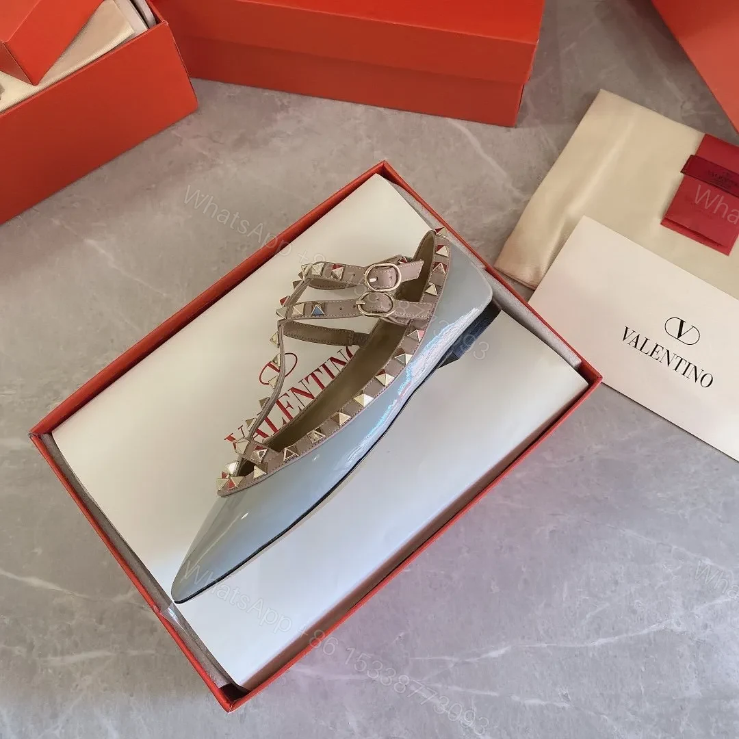 View 6 of Valentino Women Blue Patent Leather Studded Flats