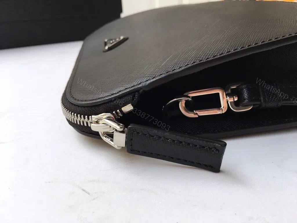 View 6 of Chic Black Saffiano Prada Clutch with Wrist Strap