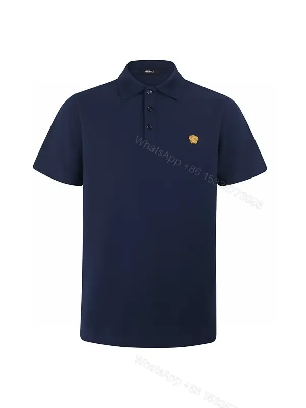Minimalist Navy Knit Polo: Subtle Crest Luxury Polo — view 1