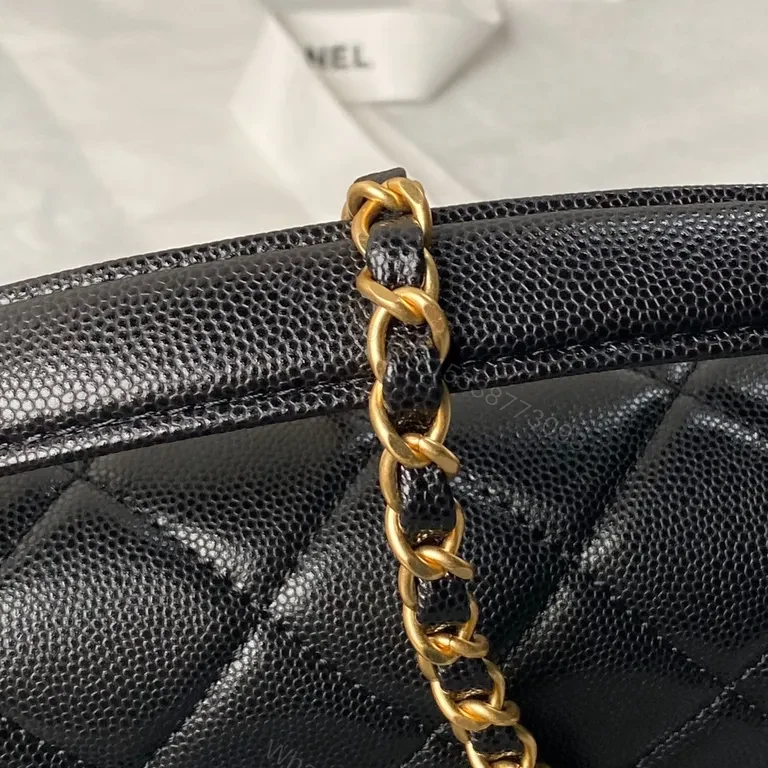 View 7 of Compact Quilted Calfskin Bag with Gold Chain Strap