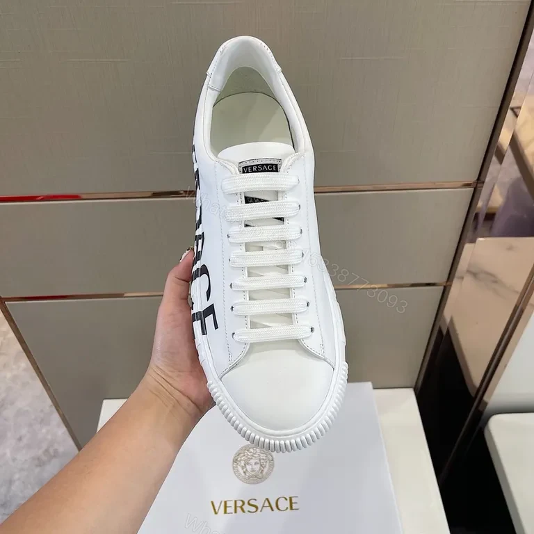 View 9 of Versace Bold Logo White Leather Sneakers, Premium Comfort