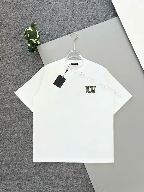 White Cotton Structured Polo Tee with Subtle LV Monogram — view 1
