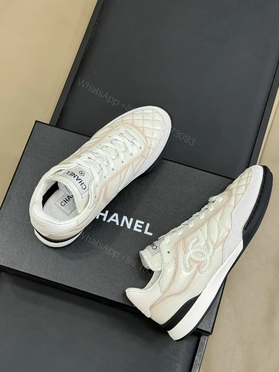 View 6 of White Quilted Leather Sneaker with Subtle Luxe Details