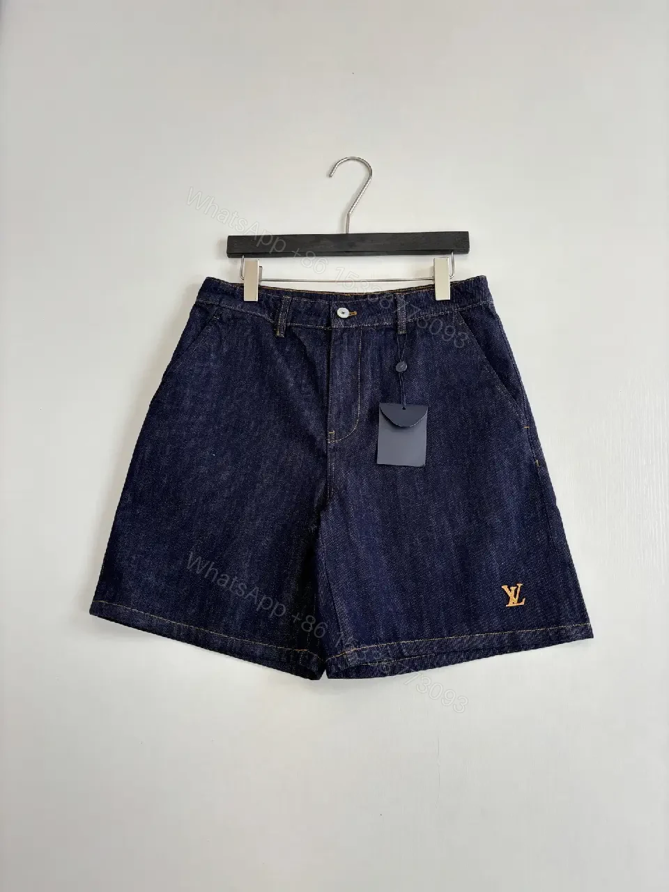 View 5 of Blue Denim Shorts Classic Style Louis Vuitton Logo Casual Wear Short