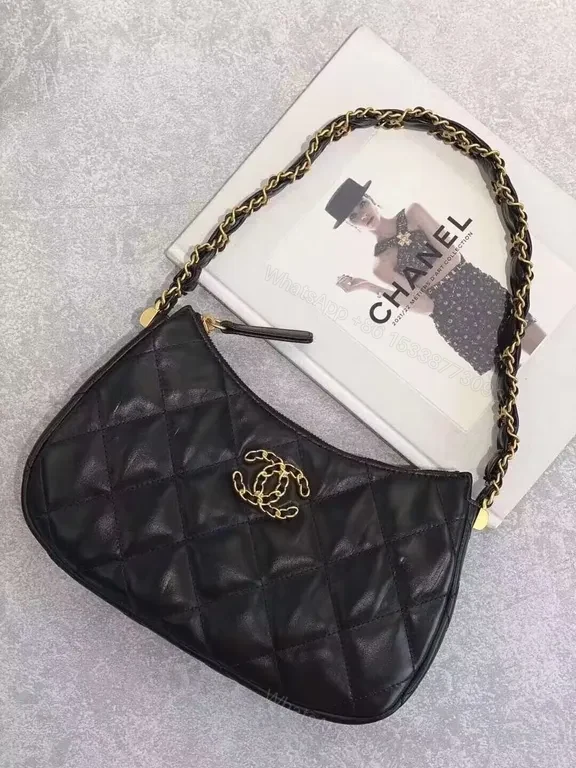 View 2 of Chic Quilted Black Chain Bag with Gold Hardware - Luxury Compact Shoulder Bag