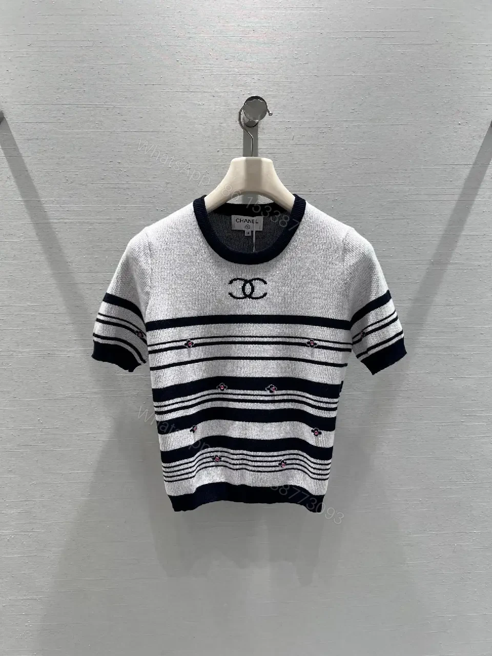 View 5 of Chanel-Influenced Striped Knit Top with Subtle Embellishments
