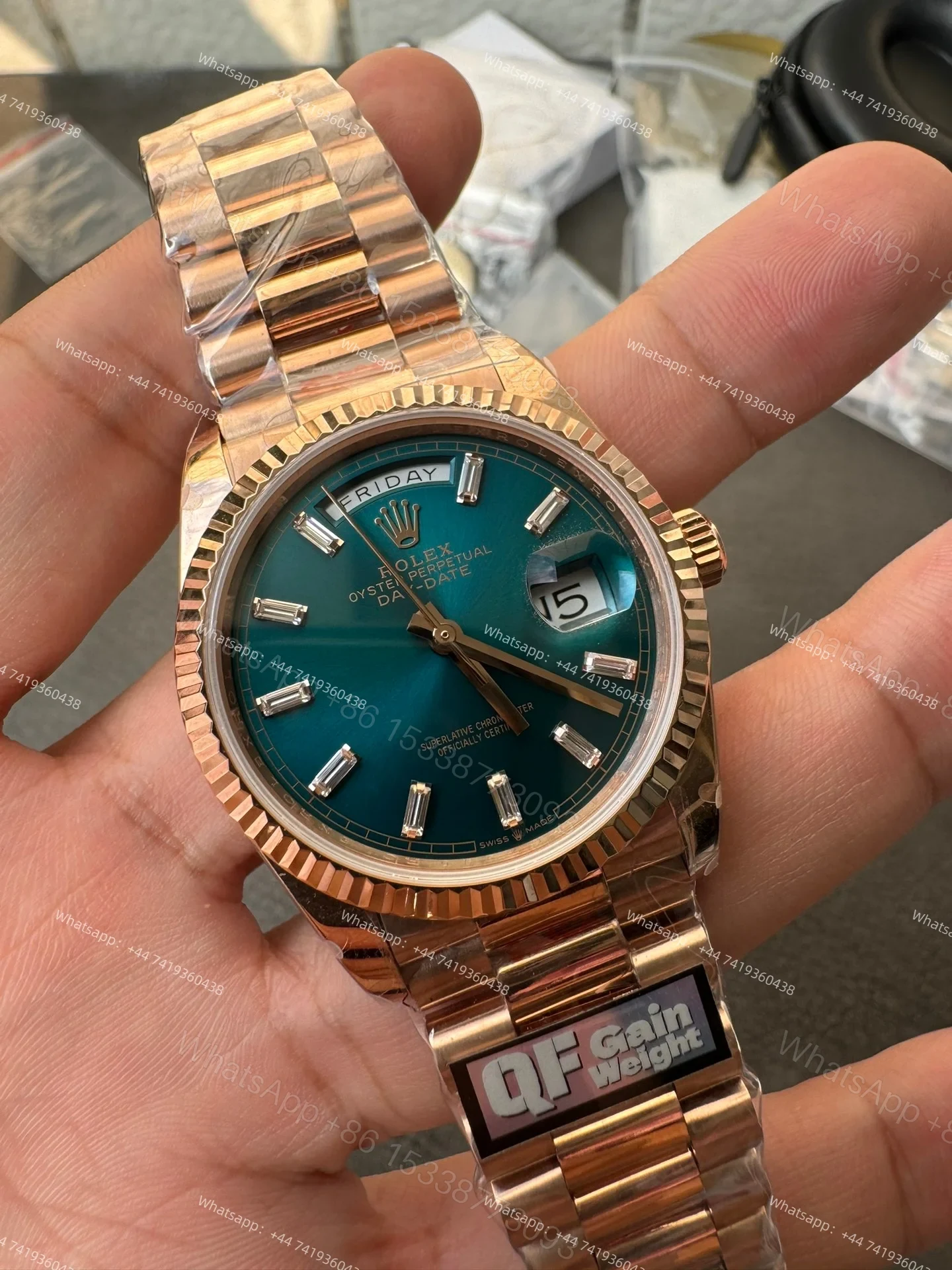View 4 of Rolex Day-Date M128235-0085 1:1 Replica Rose Gold Turquoise Dial 36MM 3255 Movement Presidential Bracelet Super Clone Watch