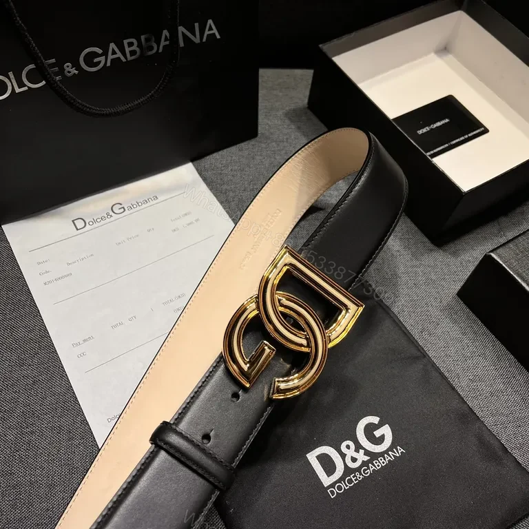 View 5 of Lux Black Leather Belt with DG Gold Buckle